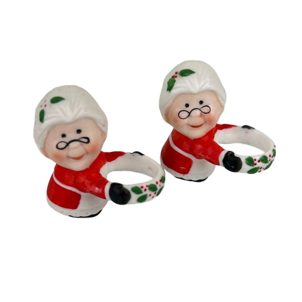 Vintage Set of 2 Mrs Claus Taper Candle Hugger Christmas Holiday Decoration Cute